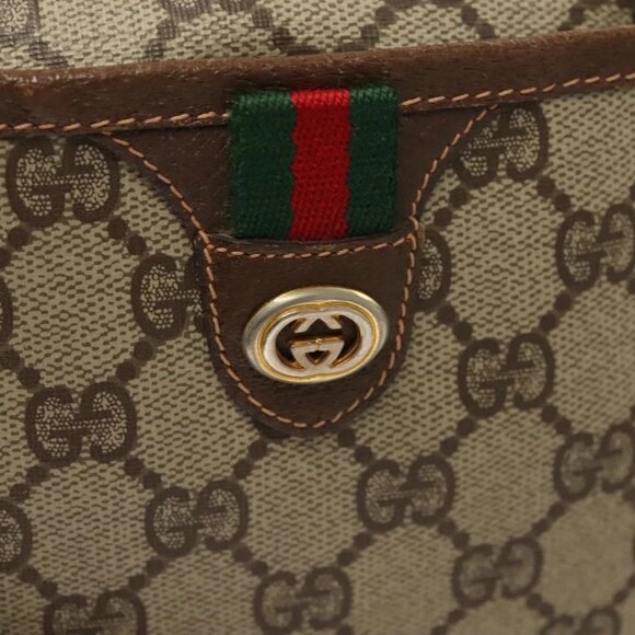 GUCCI GG Supreme Web Sherry Line Bag PVC Beige Gold - Picture 8 of 15